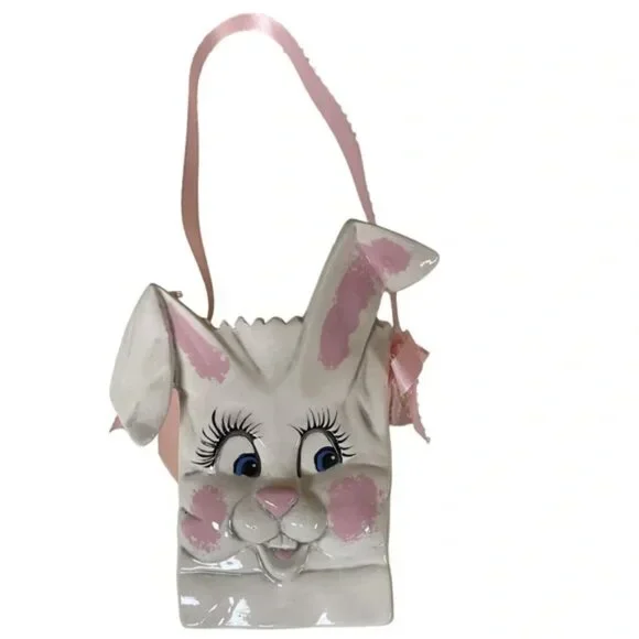Vtg 1991 Goody Bag handmade ceramic Bunny with 3D face fun vase planter gift EUC - Picture 2 of 10